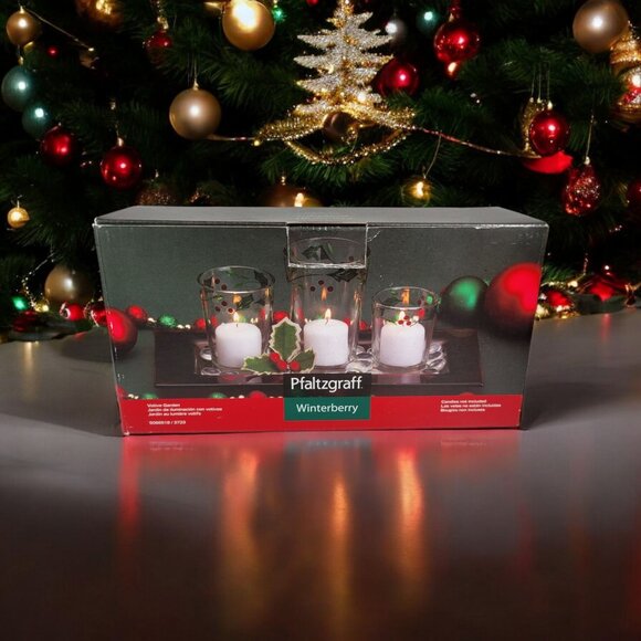 Other - Pfaltzgraff Winterberry Christmas Holiday Votive Garden Set 3 Glass Candle Holde